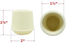 a set of 1-1/4 inch white rubber leg tips shown with dimensions on a white background