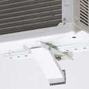 A pale white steel window air conditioner support bracket.