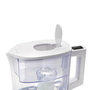 Aquara Ultra Slim white water filter pitcher with white lid and included filter, shown on a white background.