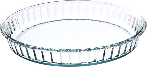  Simax 11-inch clear glass baking dish with fluted edges, displayed on a white background.