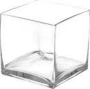 6-inch clear glass cube vase with thick walls and a flat base, shown empty on a white background.