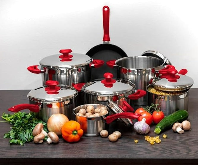 5qt Stainless Steel Stock Pot with Red Handles