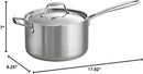 Tramontina 4-quart tri-ply clad stainless steel saucepan with lid, displayed on a white background.