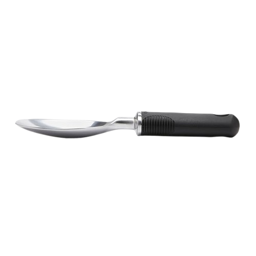 OXO Good Grips Ice Cream Spade with wide aluminum blade and soft black non-slip handle on a white background.