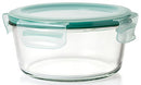 OXO Good Grips 7-cup round glass food storage container with airtight locking lid on a white background.
