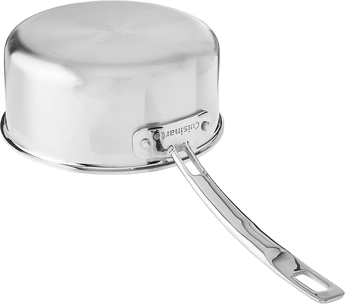 Cuisinart MultiClad Pro 2-quart stainless steel saucepan with lid and riveted handle, shown on a white background.