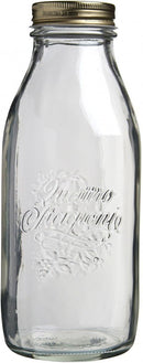 clear 33.75 oz Bormioli Rocco Quattro Stagioni bottle with embossed fruit and vine design, displayed on a white background.
