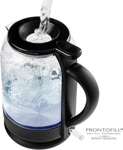 OVENTE Electric Glass Kettle 1.5 Liter 1500W Instant Hot Water Boiler Heater with ProntoFill Tech, Boil-Dry Protection, Automatic Shut Off, Fast Boiling for Tea & Coffee, Black KG516B