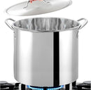 Bene Casa 16-quart stainless steel stock pot with lid on a stove.