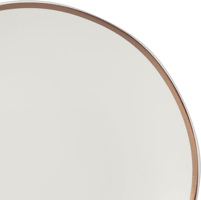 Elegant 16-piece matte white porcelain dinnerware set with gold rims, featuring plates and bowls arranged neatly on a white background.
