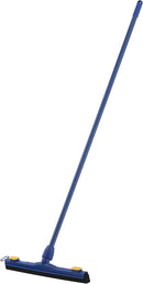 A blue Superio floor squeegee with a 48-inch handle. It has an 18-inch wide black dual moss foam blade for streak-free drying on a variety of surfaces.