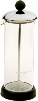 Norpro Glass Froth Master with black manual pump and transparent beaker, shown on a white background.