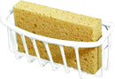 White rust-resistant metal suction cup sponge holder with open wire design on a white background.