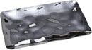Silver rectangular serving platter with wavy textured surface on a white background.