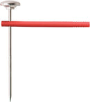 A Taylor brand instant-read analog thermometer with a round face and a separate red protective pocket sleeve.