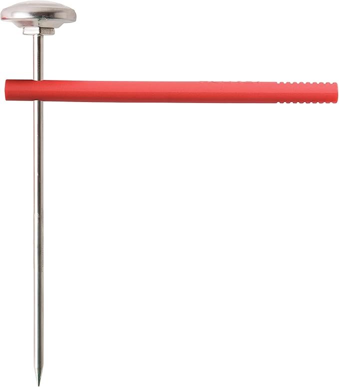 Taylor 1-inch dial analog meat thermometer with red pocket sleeve clip for grilling and cooking, displayed on a white background.
