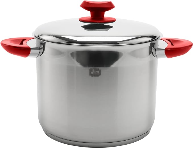 7qt Stainless Steel Stock Pot with Red Handles
