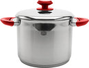 9-Quart Stainless Steel Pot and Lid with Red Handles