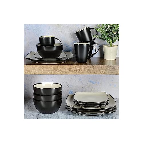 Gibson Soho Lounge Square Reactive Glaze Stoneware Dinnerware Set, Service for 4 (16pc), Sand