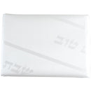Folded 55" x 138" white Shabbat tablecloth with subtle patterning on a white background.