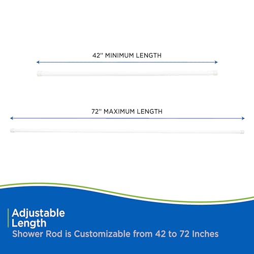 Kenney KN609L/1 Twist & Fit No Tools Spring Tension Standard Shower Curtain Rod with Non-Slip, Non-Scratch Ends, 42-72" Adjustable Length, Easy Install, White, 1" Diameter Rust Resistant Steel Tube