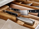 Joseph Joseph bamboo knife organizer with two tiers holding up to 9 knives.