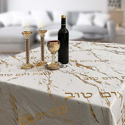 Elegant Marble Gold Tablecloth 55" X 137"