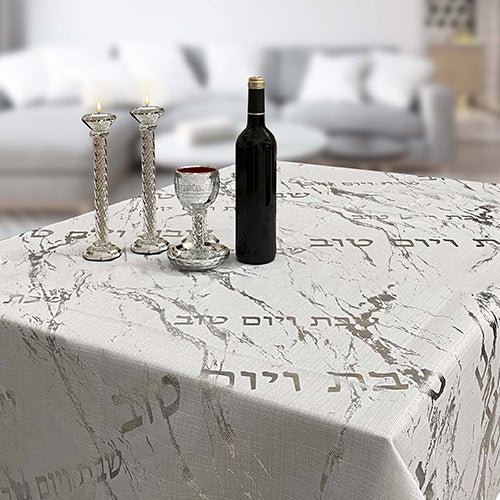 Elegant Marble Silver Tablecloth 55" X 137"