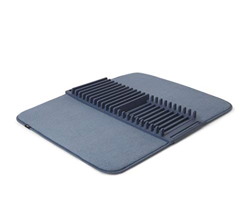Umbra UDRY Rack and Microfiber Dish Drying Mat-Space-Saving Lightweight Design Folds Up for Easy Storage, 24 x 18 inches, Denim