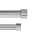 Two sleek silver-toned curtain rods, one thicker and one thinner, both featuring minimalist cylindrical end caps.