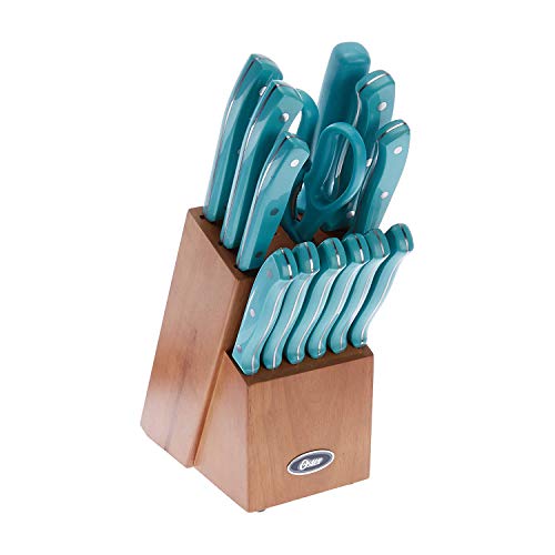 Oster Evansville 14 Piece Cutlery Set, Stainless Steel with Turquoise Handles -