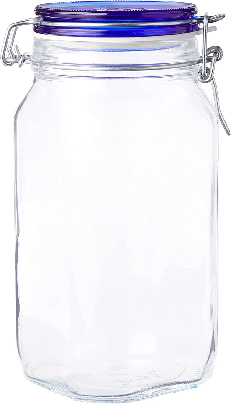 Bormioli Rocco Fido Square Jar with Blue Lid, 1.50 Liter (Pack of 2) (43208-6334)