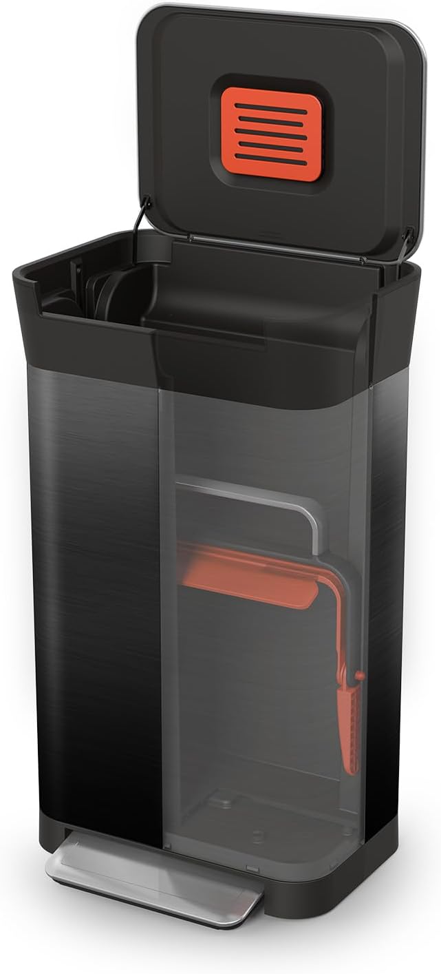 Joseph Joseph Intelligent Waste Titan Trash Can Compactor Kitchen Bin with Odour Filter, Black, 30L