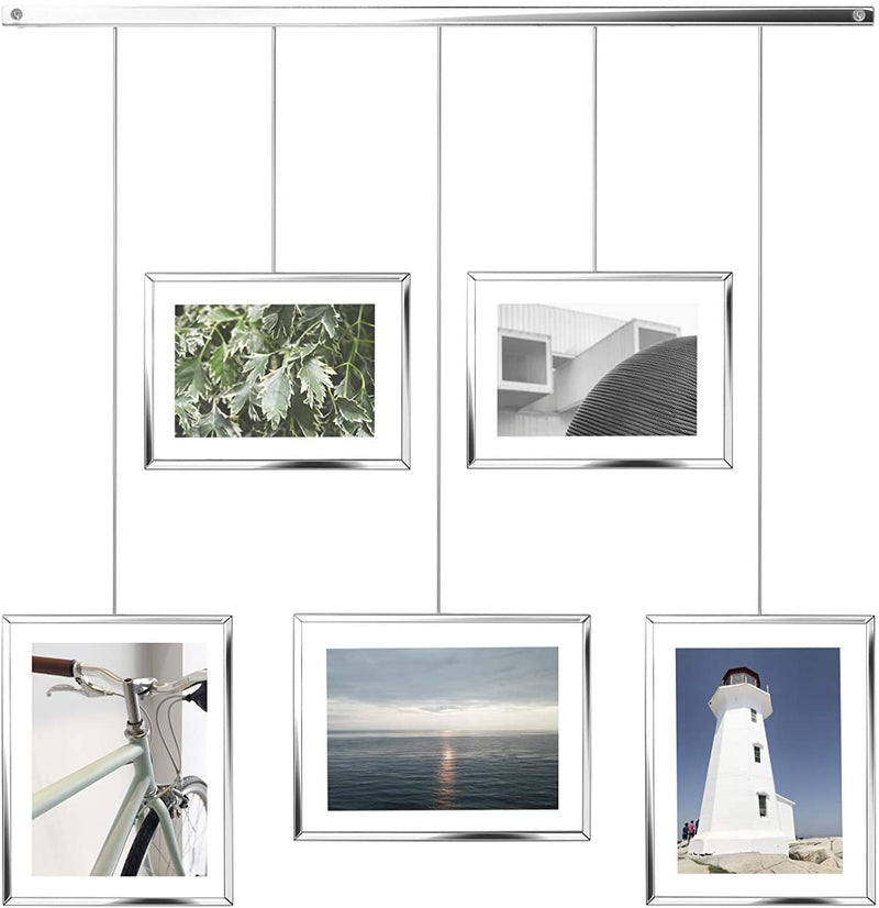 Umbra Exhibit Picture Frame Gallery Set Adjustable Collage Display for 5 Photos, Prints, Artwork & More (Holds Two 4 x 6 inch and Three 5 x 7 inch Images), 5 Opening, Chrome