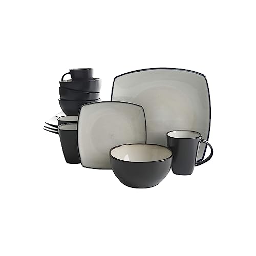 Gibson Soho Lounge Square Reactive Glaze Stoneware Dinnerware Set, Service for 4 (16pc), Sand