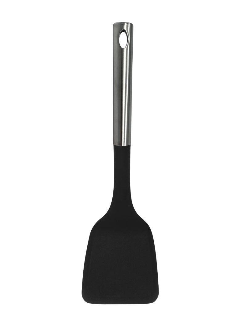Millvado - Nylon Utensils, Solid Turner, SS Handle, Black, 13.5"