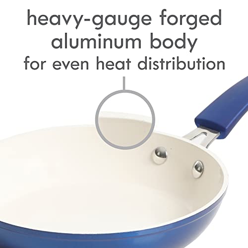 Kenmore Arlington Nonstick Ceramic Coated Forged Aluminum Induction Cookware with Bakelite Handles, 12-Piece Set, Metallic Blue