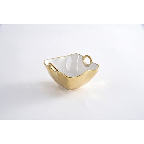 Pampa Bay Golden Handles Square Snack Bowl, Porcelain, 5" x 5" x 3"