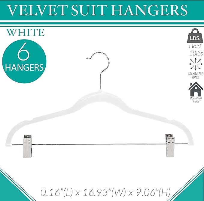 6-Piece Velvet Hangers – White