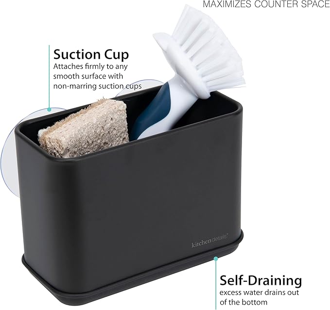  suction sink caddy attached to a smooth surface on a white background.