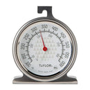  Taylor analog oven thermometer with a 2.5-inch colorful dial and red pointer, displayed standing upright on a white background.