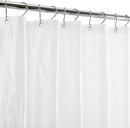 A frosted semi-sheer PVC shower curtain liner with rust-resistant copper grommets and magnetic hem.