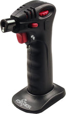 Black Fox Run butane kitchen torch with ergonomic design and detachable stand 