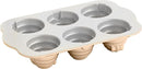 Toffee-colored Nordic Ware Beehive Cakelet Pan with six mini beehive cavities, displayed on a white background.