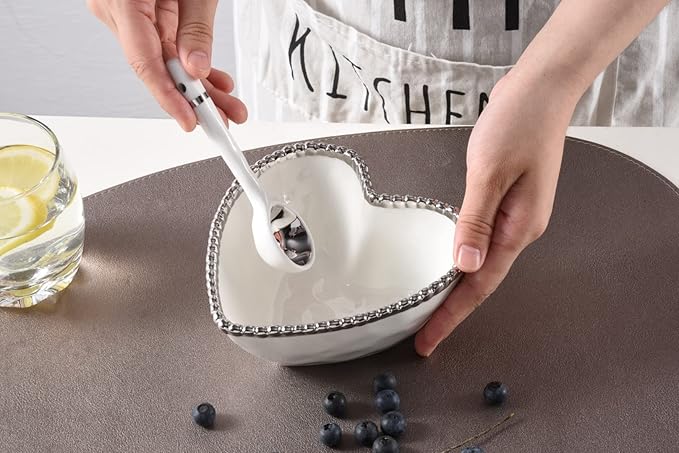 Porcelain Heart Serving Bowl with Serving Spoon