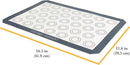 Gray silicone pastry mat with measurement markings, non-stick surface, ideal for baking cookies and pastries.
