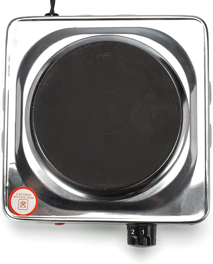 Dominion D1003S single electric hot plate burner with a stainless steel finish and flat heating surface, shown on a white background.