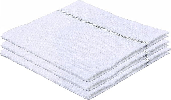 Three white microfiber Superio mopping towels measuring 18"x24", folded and stacked on a white background.
