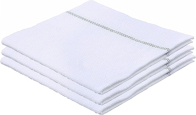 Three white microfiber Superio mopping towels measuring 18"x24", folded and stacked on a white background.