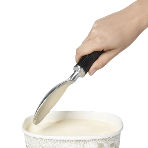 OXO Good Grips Ice Cream Spade with wide aluminum blade and soft black non-slip handle on a white background.